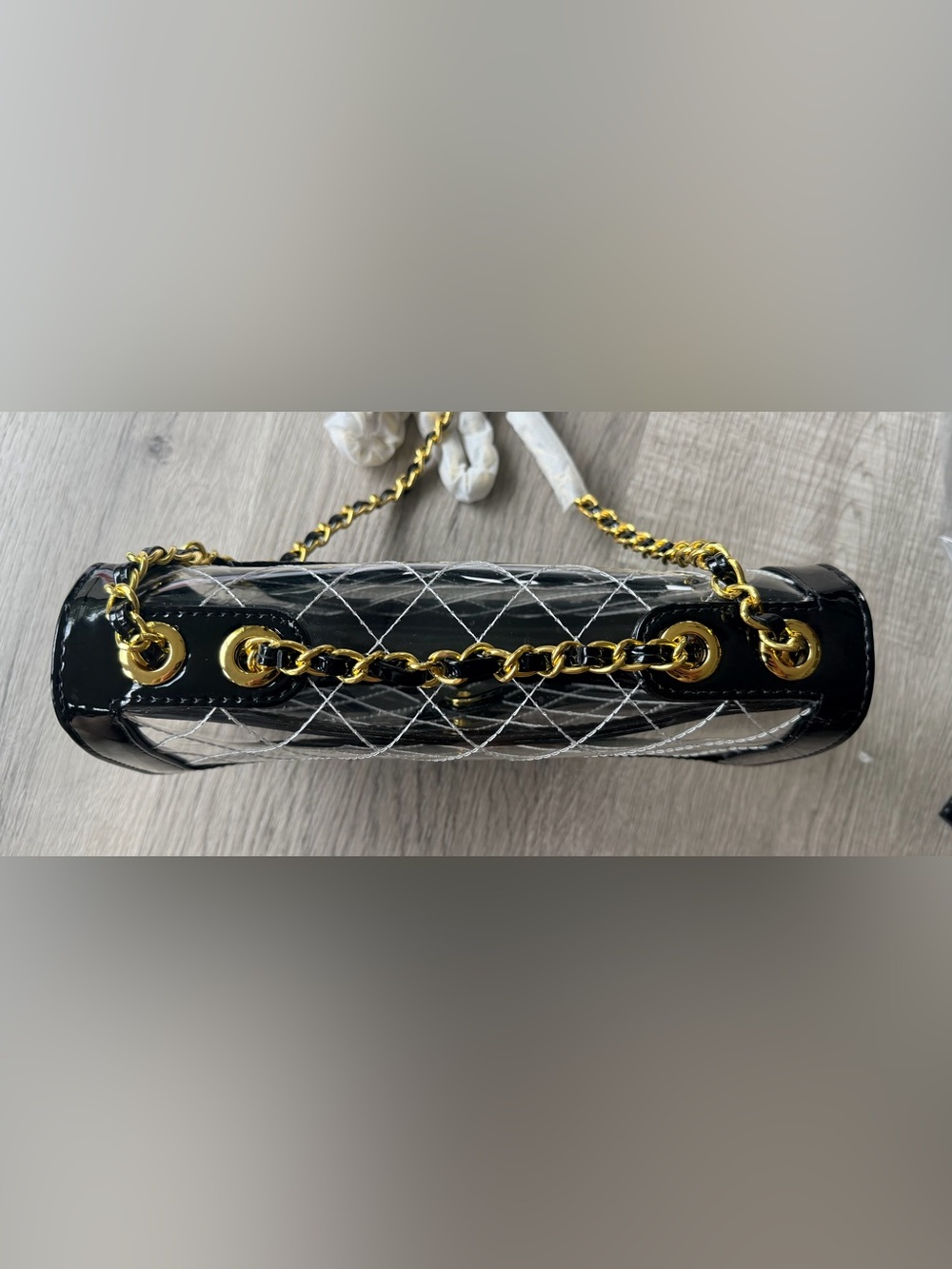 FULL SET Brand NEW Chanel Transparent Bag w Black Patent Leather & Gold Hardware - Picture 5 of 11
